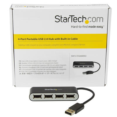 onn. Portable 4-Port USB Hub with USB 2.0 Ports