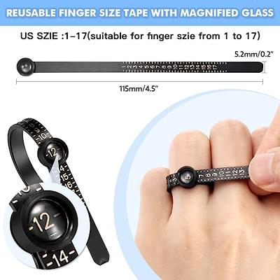 Ring Sizer Measuring Tool with Magnifying Glass, 1-17 US Ring Size Reusable  Measurer Black