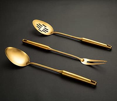 MBBITL kitchen utensils set 5 pcs gold serving spoon slotted spoon slotted  spactula flat turner dinner fork cooking tool set