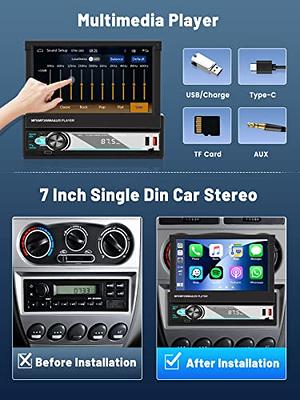 Car Radio Single Din Car Stereo with Wireless Apple Carplay Android Auto  Bluetooth 5.1, 7 Inch HD Flip Out Touchscreen Car Radio AM/FM Audio  Receiver Support Mirror Link USB/TF/MIC/SWC+ Backup Camera 