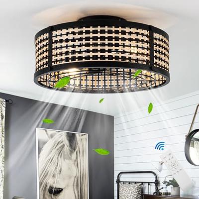Boho Ceiling Fans with Lights, Flush Mount Ceiling Fan with Lights