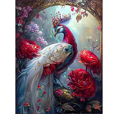  Alloyseed Peacock Diamond Painting 5D Diamond Art Kits for  Adults Kids DIY Full Drill White Peacock Flowers Diamond Dots Art Craft Kit  for Wall Hanging Home Room Decor Gift 30x40cm/11.81x15.75in Blue