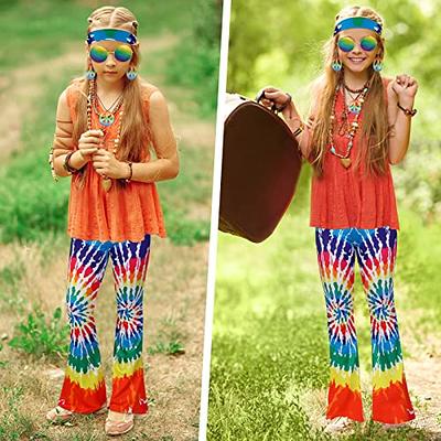 6pcs 70s 60s Hippie Costume Set 70s Outfits Accessories for Halloween Women  Disco Dress for Girls, L