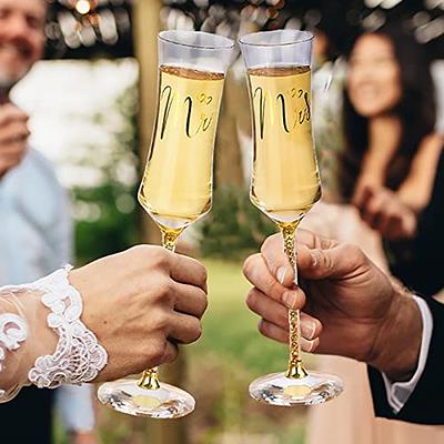 Sziqiqi Wedding Champagne Glass Set Gold Toasting Flute Glasses Deluxe Pack of 2 with Rhinestone Rimmed Hearts Decoration for