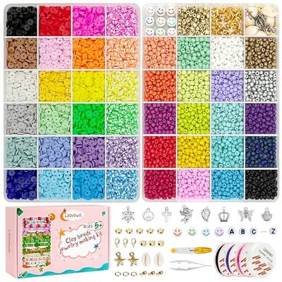6000 Pcs Clay Beads For Bracelet Making 24 Colors Flat Round Polymer Clay  Beads 6mm Spacer Heishi Beads With Pendant Charms Kit And Elastic Strings F