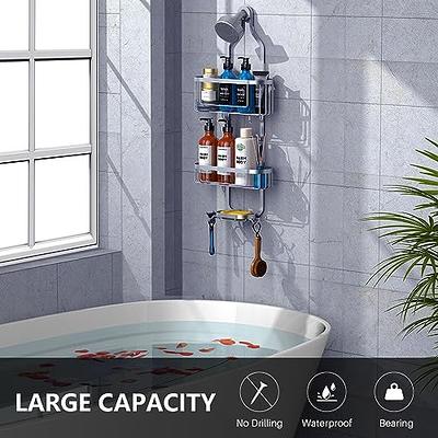 Shower Caddy Over Shower Head, Hanging Rustproof Organizer with Hooks and  Soap Basket, Silver