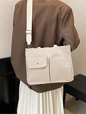 Corduroy Tote Bag for Women Small Satchel Shoulder Crossbody Bag Hobo Bag for Work School Travel 2023