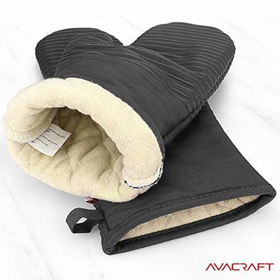 AVACRAFT Oven Mitts Pair, Flexible, 100% Cotton with Unique Heat Resistant Food Grade Silicone, Thick Terry Cloth Interior, 500 F Heat Resistant