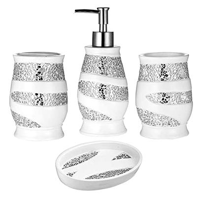 Terramoza Ceramic Bathroom Accessory Set, 5 Pcs - Includes Soap Dispenser,  Toothbrush Cup, Toothbrush Holder, Soap Dish & Candle Holder - Beige, Matte