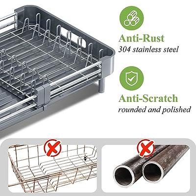 Dish Drying Rack, Kitchen Dish Drainer Rack, Expandable(13.2-19.7)  Stainless Steel Sink Organizer Dish Rack and Drainboard Set with Utensil  Holder