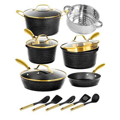 Granitestone Stackmaster 15 Piece Induction - Compatible Nonstick Cookware Set Scratch - Resistant Granite - Coated Anodized