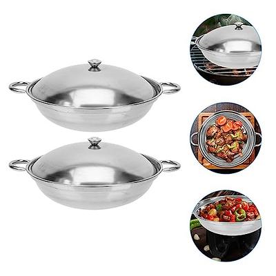 Stainless Steel Griddle Kitchen Food Wok Hot Pot Cookware Double Handle  Metal Daily Use Wear Resistant