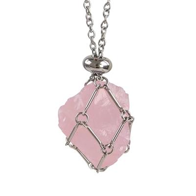 Stainless Steel Crystal Holder Cage Necklace Silver Color Stone