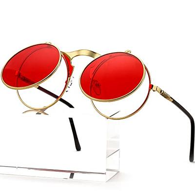 AIEYEZO Round Flip Up Sunglasses for Men and Women Rave Flip Glasses 90's  Retro Steampunk Style