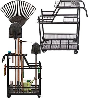 Garden Tool Storage Organizer with Wheels, Yard Tool Stand Holder