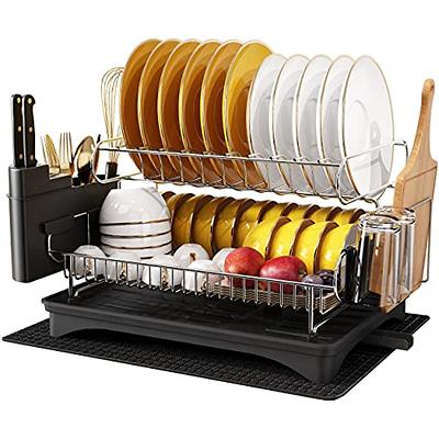  MERRYBOX Over The Sink Dish Drying Rack Adjustable Length  (25-33in), 2 Tier Dish Rack Over Sink with Multiple Baskets Utensil Holder  Cup Holder, Full Set Large Dish Rack for Kitchen