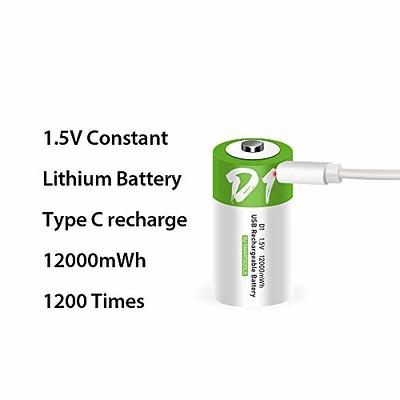 Batteries Lithium D, LR20 – 5000mAh – Rechargeable Micro-USB – 1.5V