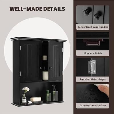 Wall Bathroom Storage Cabinet Wood Cabinet w/ Doors & Organized Shelves