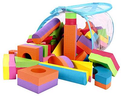 Click N' Play Foam Blocks, Soft Building Blocks and Stacking Block Toy Set  For Toddlers| Perfect Bath Toys, 60 Count with Carry Tote | Great Gift for