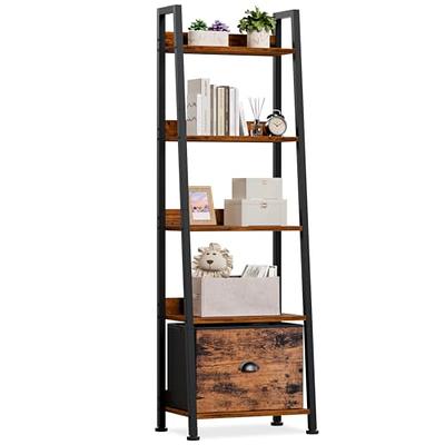 Dracelo 3-Tier Brown Bathroom Ladder Shelf, Bathroom Floor Storage Shelf with Drawer