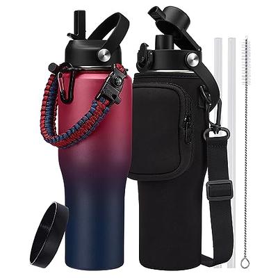 JoyJolt 20 oz. Black Glass Water Bottle with Carry Strap and Non