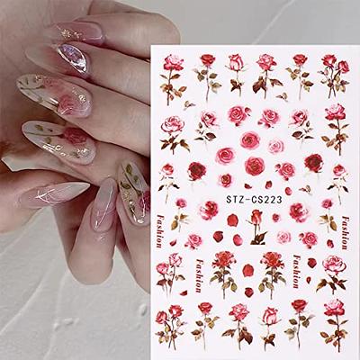 JMEOWIO 9 Sheets Spring Flower Nail Art Stickers Decals Self-Adhesive  Pegatinas Uñas Colorful Summer Floral Pink Nail Supplies Nail Art Design