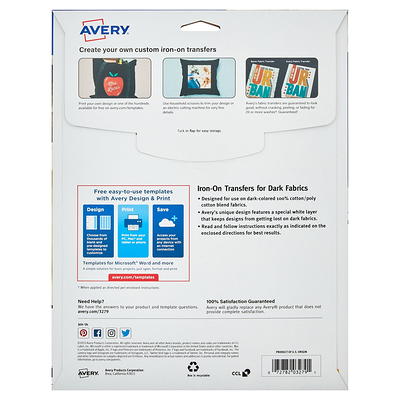 Avery Heat Transfer Paper for Dark Fabrics, 8.5 x 11 Paper Size