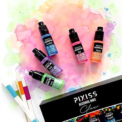 Pixiss Glow in The Dark Alcohol Ink Set - 5 Shades of Brilliantly Glowing Alcohol  Ink for