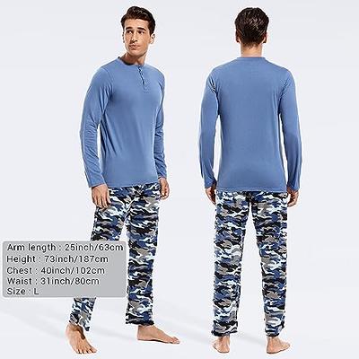 DG Hill Mens Pajama Pants - 2 Pack Henley Shirt & Pajama Bottoms with  Pockets Matching PJS Set - Fleece Pajama Sleep Pants Blue Camo - Yahoo  Shopping