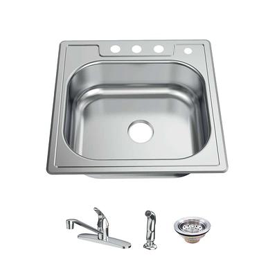 Glacier Bay Zero Radius Undermount 18g Stainless Steel 17 in. Single Bowl Workstation Bar Sink with Stainless Steel Faucet (Silver)