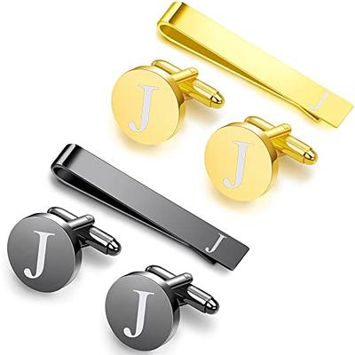 Engraved Silver Cufflink & Tie Clip Set Engraved for Him 