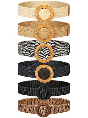 Dress Choice Women Belts For Dresses, Elastic Straw Rattan Waist Band  Bohemian Dress Braided Waist Belt With Wood Buckle