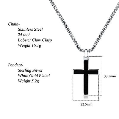 FANCIME Cross Necklace for Men Mens Cross Necklaces Sterling Silver Cross  Pendant, With Strong Stainless Steel Box Chain 24 Inch