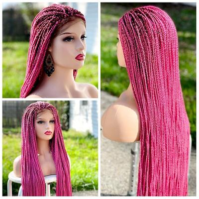 Pink Senegalese Twists Braid Wig For Black Women Braided Wigs, Braids Wigs,  Lace Wig, Front Human Hair Tiny Braids - Yahoo Shopping