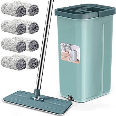 JOYMOOP Mop and Bucket with Wringer Set for Home, Hands Free White Flat  Squeeze Mop Bucket Set for Floor Cleaning and Wall Cleaner with Long  Handle