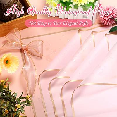 60 Sheets Valentines Day Flower Wrapping Paper Waterproof Flower Paper Gift  Packaging with 3 Ribbon and 100 Pcs Bouquet Pins Flower Pins Florist