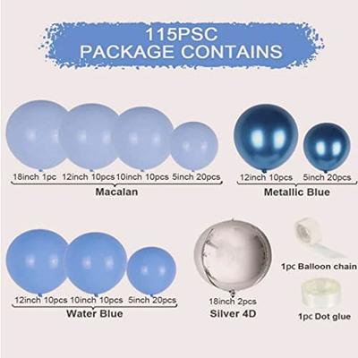 115 PCS) Blue Balloons Arch Garland Kit, Different Size Metallic