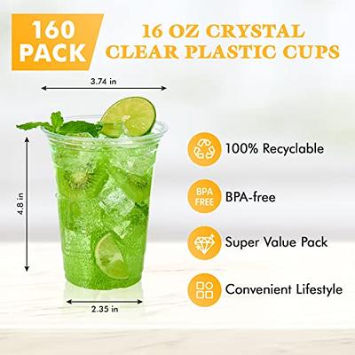 100 Sets - 16 oz. Clear Plastic Cups with Straw Slot Lid, PET Crystal Clear  Disposable 16oz