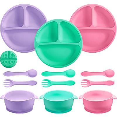 Suction Baby Bowls Set for Toddler and 6 Months Solid Feeding, with Temperature Spoon and Fork, Pink