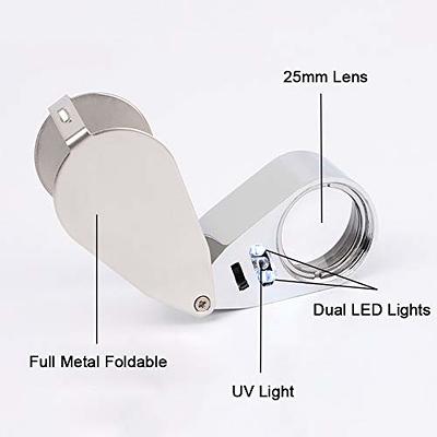 Jewelers Loupe, Pocket Magnifying Glass with LED Light & Dual Lenses