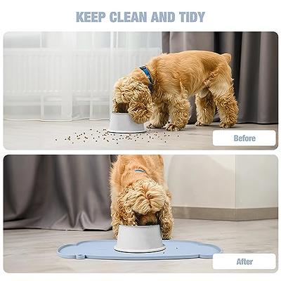 VIVAGLORY Dog Food Mat, Cat Dog Feeding Mat, Waterproof Non-Slip Food Grade  Silicone Mat Placemat with Raised Edge, Anti-Messy Pet Bowl Mat for Food