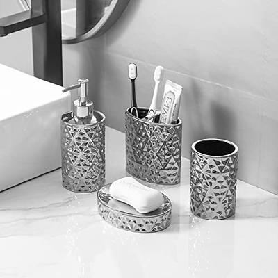 Bathroom Accessories Set,Farmhouse Bathroom Decor,4 Pcs Ceramic Gift Set  Apartment Necessities, Contain Toothbrush Cup,Soap Dispenser,Soap