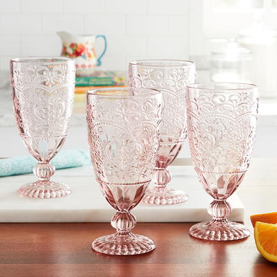 The Pioneer Woman Adeline 16-Ounce Embossed Glass Tumblers, Set of 4, Clear  