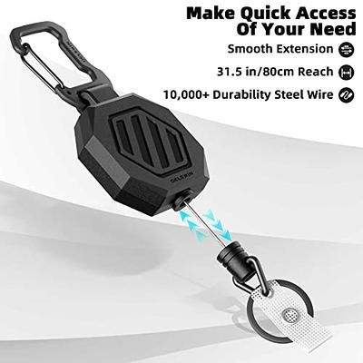 HitTopss Retractable Keychain, Heavy Duty Metal ID Badge Holder Key Reel,  Carabiner Keychain with Belt Clip, 27.5 Steel Retracted Cord with Key  Ring