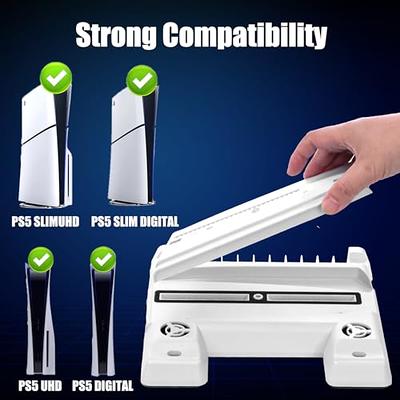 PS5 Slim Vertical Stand with Cooling Fan and Dual Controller Charger  Station for Playstation 5 Slim Console, PS5 Slim Stand with Headset Holder,  Media