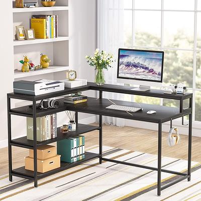 Reversible Industrial L-Shaped Desk with Storage Shelves, Corner