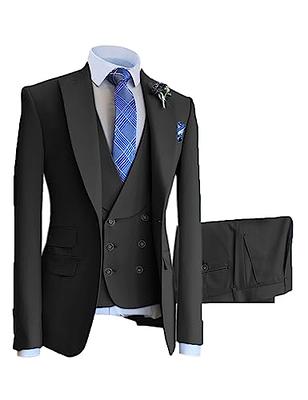 Wedding Blazer Mens 3 Piece Slim Fit Suit Set One Button Solid Premium  Dinner Jacket Vest Pants Set Black at  Men's Clothing store