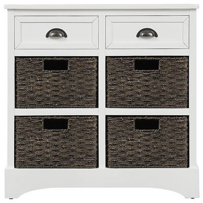 Storage Cabinet Storage Unit with 2 Wood Drawers and 4 Wicker