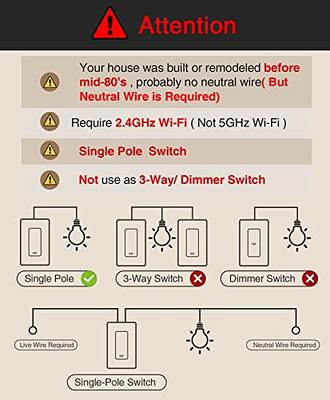 Treatlife 3 Way Smart Switch - Neutral Wire Required, 1 Pack SS01-1P