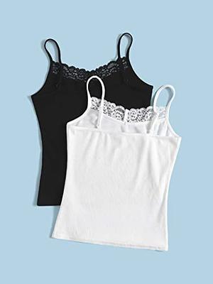 Women Lace Camisole Crop Top Girls V Neck Spaghetti Strap Lace Trim Cami  Tank Vest Tops (White, S) at  Women's Clothing store